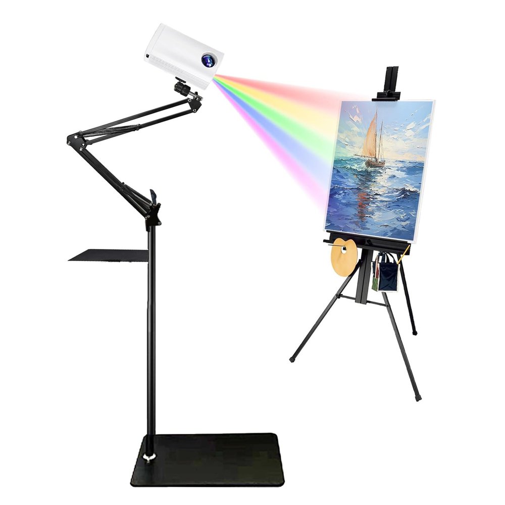 Smart Art Projector for Tracing Drawing Painting, Desktop Wall Canvas Projection with Remote Control & Stand, Smart Sketch Projector, Drawing Tool with Adjustable Size (White 1.95m)