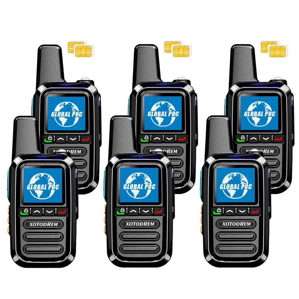 Global Lifetime Free Walkie Talkies Unlimited Range 4G LTE PoC(Push-to-Talk Over Cellular) Radios Nationwide PTT Two Way Radios Long Distance for Family, Logistics, Company 6pcs with sim Card