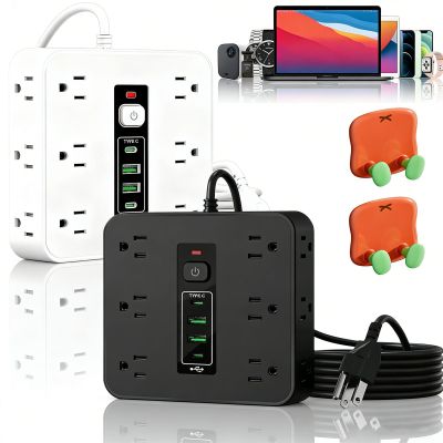 16-in-1 Power Strip with Switch & Surge Protection, 2026 Upgraded Etl Listed Fireproof Power Strip, 16 in One Power Strip Surge Protector with Time Display for Home, Office (White+Black)