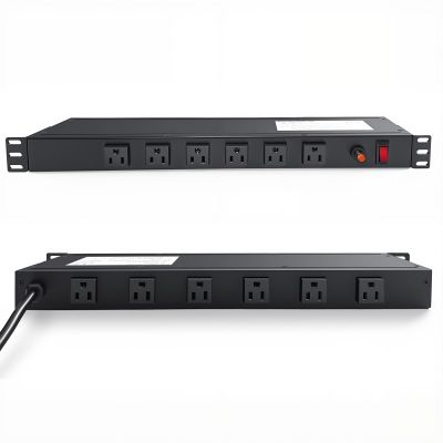 12-Outlet 1U Rack Mount PDU Power Strip  6 Front/6 Rear Outlets, 15A 120V, 10ft Cord with Right-Angle Plug  for Server, Network & AV Racks
