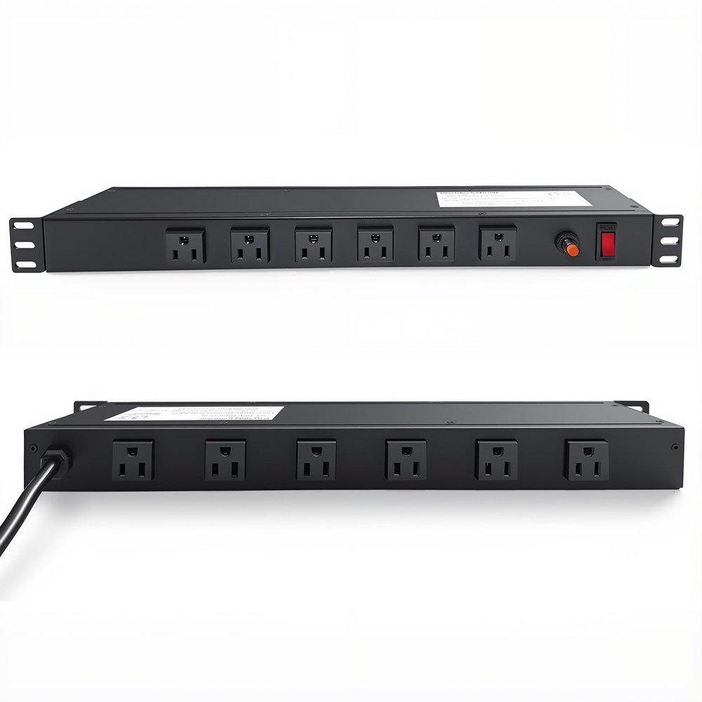 12-Outlet 1U Rack Mount PDU Power Strip  6 Front/6 Rear Outlets, 15A 120V, 10ft Cord with Right-Angle Plug  for Server, Network & AV Racks
