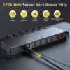 12-Outlet 1U Rack Mount PDU Power Strip  6 Front/6 Rear Outlets, 15A 120V, 10ft Cord with Right-Angle Plug  for Server, Network & AV Racks view 2