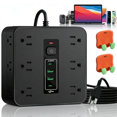 16-in-1 Power Strip with Switch & Surge Protection, 2026 Upgraded Etl Listed Fireproof Power Strip, 16 in One Power Strip Surge Protector with Time Display for Home, Office (Black*1)