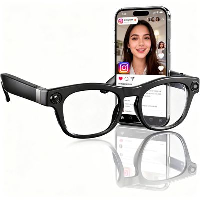 AI Smart Live Streaming Glasses 8MP Camera, Live Streaming, Voice AI, 130-Language Translation, Smart Recognition, Wi-Fi, Photochromic Lenses, Blue Light Blocking, 16GB, 7H Music, Light Frame