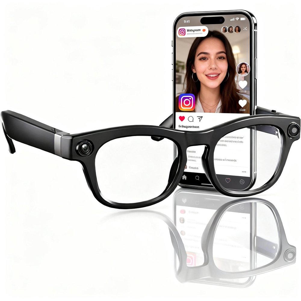 AI Smart Live Streaming Glasses  8MP Camera, Live Streaming, Voice AI, 130-Language Translation, Smart Recognition, Wi-Fi, Photochromic Lenses, Blue Light Blocking, 16GB, 7H Music, Light Frame