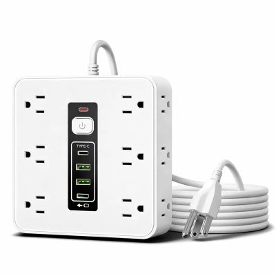 2026 Upgraded 16-in-1 Power Strip with Switch & Surge Protection, ETL Listed Fireproof Power Strip, 6.6FT Flat Plug Power Strip - 12 AC Outlets & 2 USB-C, 2 USB-A with Overload Protection (White)