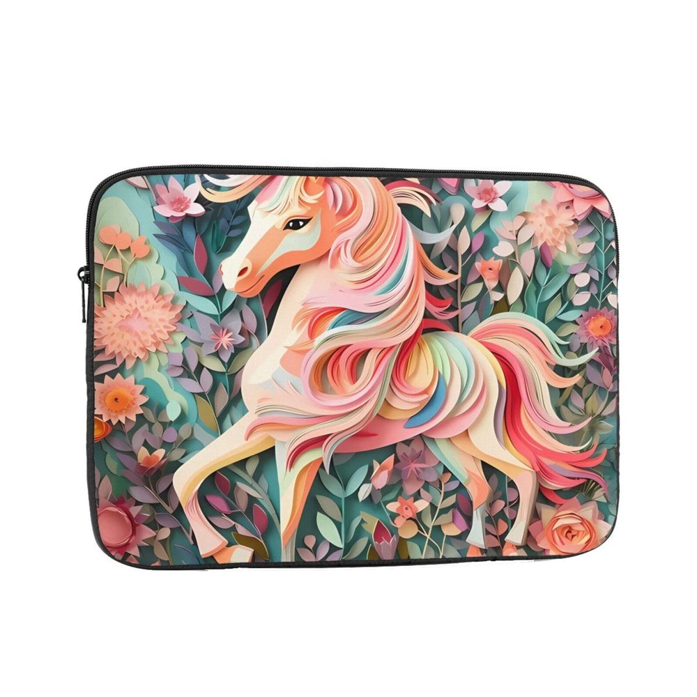 12 Inch Shockproof Laptop Bag, Full Width Pink Paper Cut Unicorn Print Handbag Suitable For Business And Daily Use
