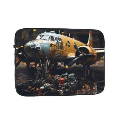 10 Inch Shockproof Laptop Bag, Full Width Vintage Aircraft Machinery Print Handbag Suitable For Business And Daily Use