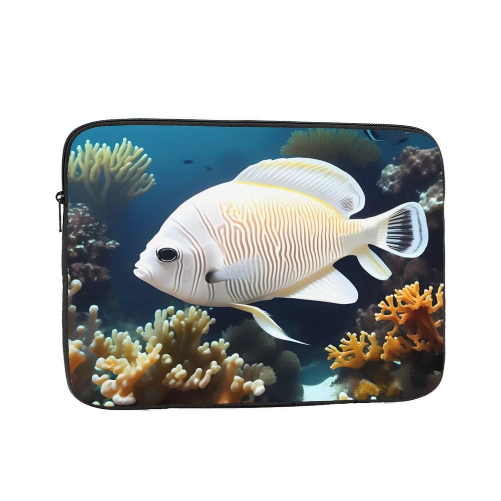 17 Inch Portable And Shockproof Laptop Bag With Unique White-Golden Fish Print, For Work, University, And Commuting
