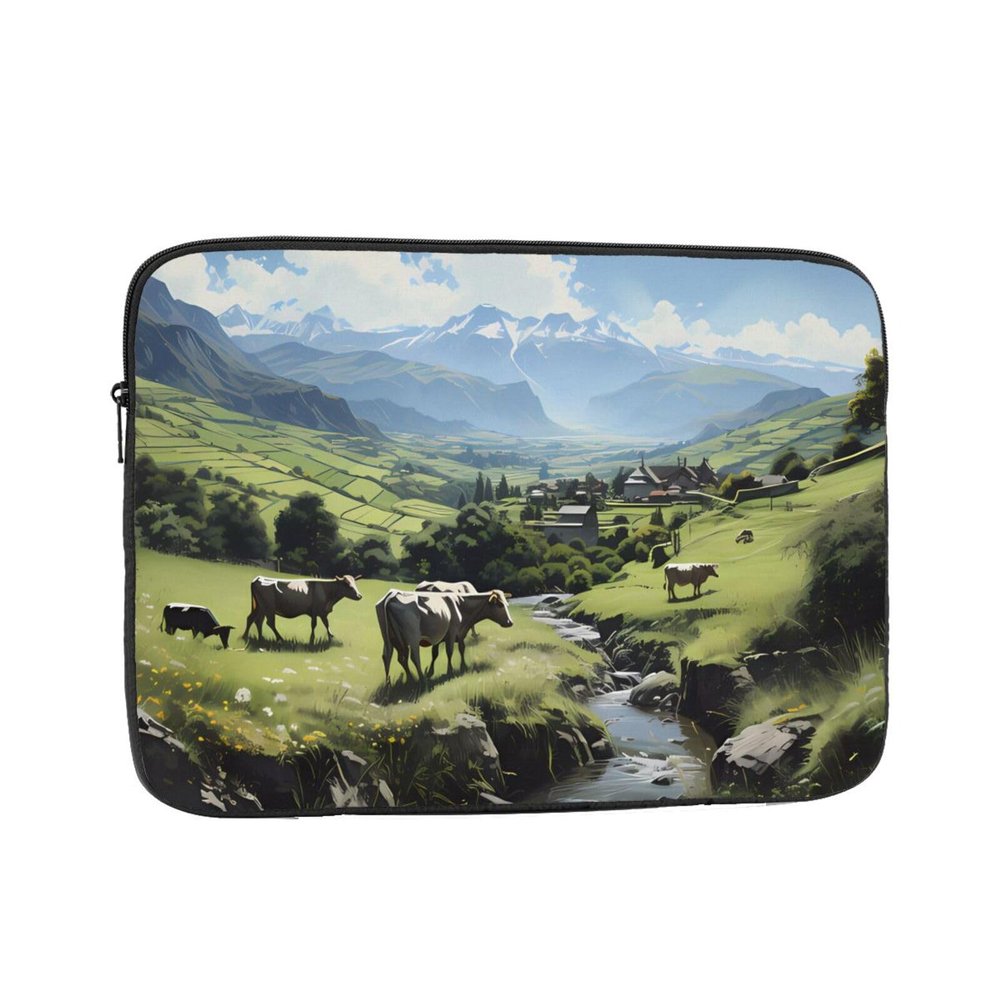 12 Inch Portable And Shockproof Laptop Bag With Unique Alpine Farm Cows Print, For Work, University, And Commuting