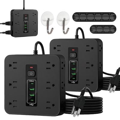 16-in-1 Power Strip with Switch & Surge Protection, Etl Listed Fireproof Power Strip, Upgraded Multifunctional 16 in One Surge Protector, 12AC +2UAB+2type-C Ports for Home, Office (Black-2PCS)