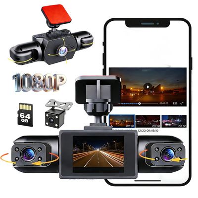 1080P Full View Car Dashcam System, 360 Car DVR WiFi 4 Channels Dash Cam Video Recorder with 64GB SD Card, Loop Recording Night Vision, Plug-in Power for Taxi and Family Vehicles (A# Quad Lens)