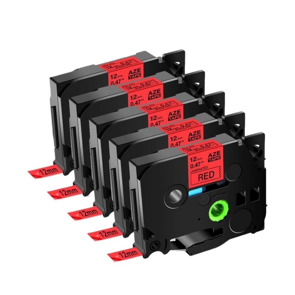 5 Pack 12 Mm Black On Red Label Tape TZE 431 TZ 431 TZ-431 TZ431 Aze-431 Compatible with(12mm)