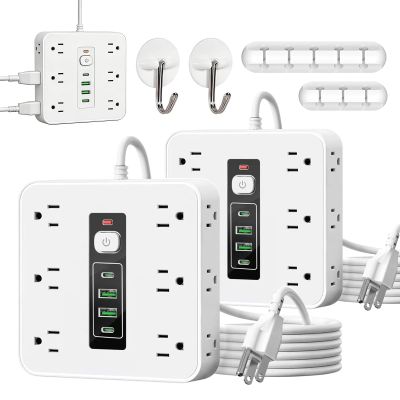 16-in-1 Power Strip with Switch & Surge Protection, Etl Listed Fireproof Power Strip, Upgraded Multifunctional 16 in One Surge Protector, 12AC +2UAB+2type-C Ports for Home, Office (White-2PCS)