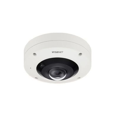 Hanwha Vision XNF9010RV Outdoor Fisheye IP Security System 12MP Fixed 1.08mm Lens IR WDR DNR H.265 White Aluminum WeatherResistant Network Surveillance System