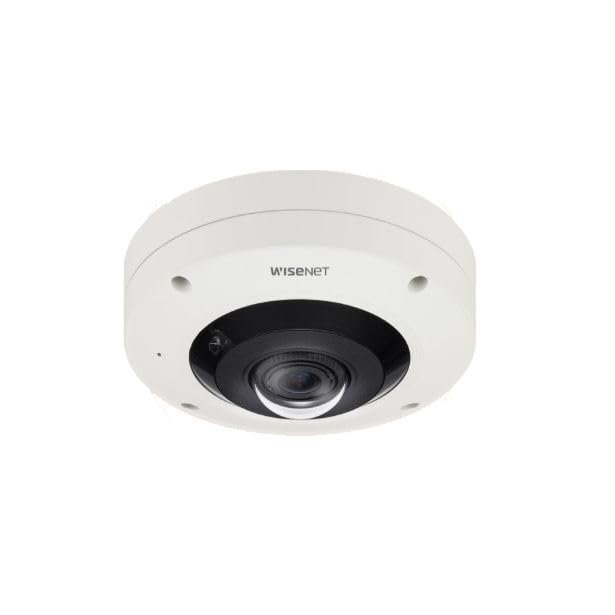 Hanwha Vision XNF9010RV Outdoor Fisheye IP Security System 12MP Fixed 1.08mm Lens IR WDR DNR H.265 White Aluminum WeatherResistant Network Surveillance System