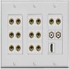 RiteAV 7.2 Surround Sound 7 Speaker 14 Banana Plug Jack Wall Plate w/ 2 RCA Subwoofer + 1 HDMI Female Connectors - 3 Gang [Gray] view 1