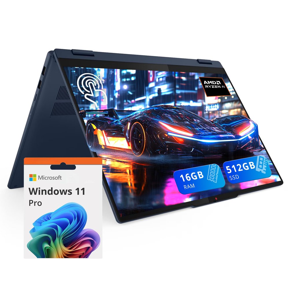 Lenovo IdeaPad 5 16" WUXGA Touch 2-in-1 Laptop, AMD Ryzen AI 7 350, 16GB LPDDR5X, 512GB SSD, AMD Radeon 860M, FHD IR Camera, Backlit Keyboard, WiFi 6, Windows 11 Pro, Blue (Renewed)