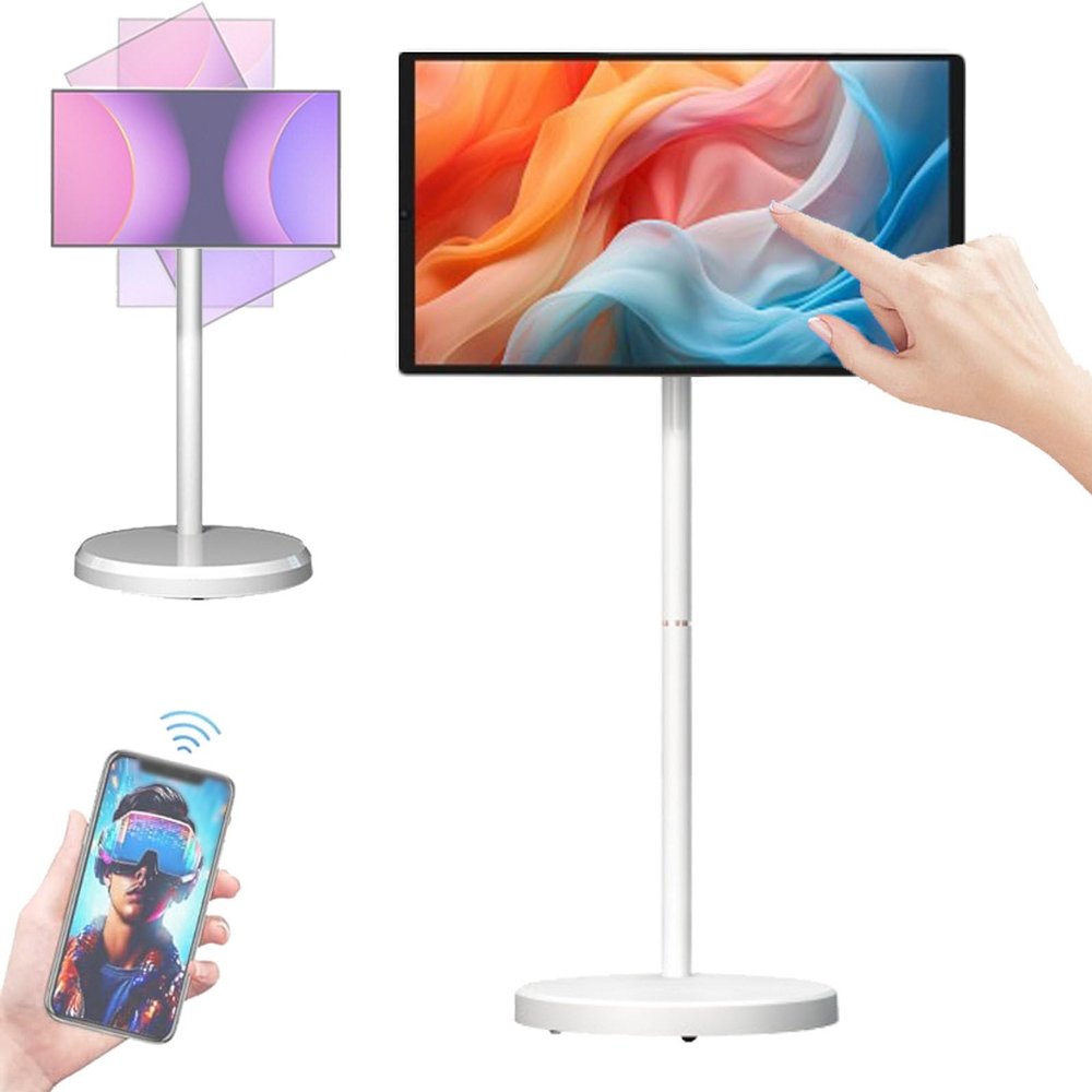 JSMDLN 21.5Inch Portable Smart TV with Touchscreen Display,4+64gb,1920 X 1080p, Android OS,witn Camera+Remote Control+Swivel Wheels,Up to 4h,Wi-Fi Connection