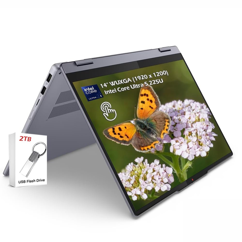 Lenovo IdeaPad 5i 14 WUXGA 2-in-1 Touchscreen Laptop, Intel Core Ultra 5 225U, 8GB RAM, 1TB SSD, WiFi6, Backlit KB, Windows 11 Home, Luna Grey, w/2TB USB Drive, W/GaLiMu