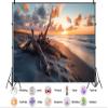 10X5ft Fabric Sunset Beach Backdrop Honeymoon Tropical Seaside Aloha Luau Hawaii Romantic Getaway Background Party Decorations Wedding Anniversary Prop Home Wall Decor Photo Booth Props view 2