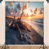 10X5ft Fabric Sunset Beach Backdrop Honeymoon Tropical Seaside Aloha Luau Hawaii Romantic Getaway Background Party Decorations Wedding Anniversary Prop Home Wall Decor Photo Booth Props view 3