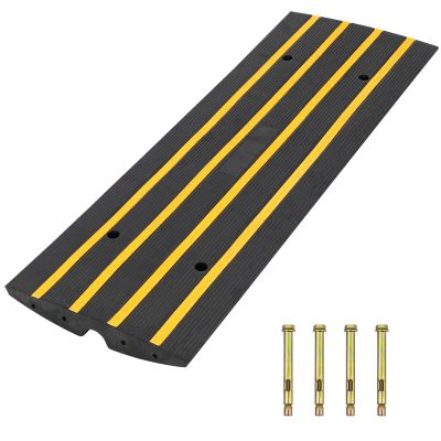 2-Pack Heavy Duty Rubber Curb Ramps, 48''x16'' Driveway Ramp with Cable Channel & Bolts, 22,000+ LB Capacity for Trucks, Trailers, Sidewalks (Black)
