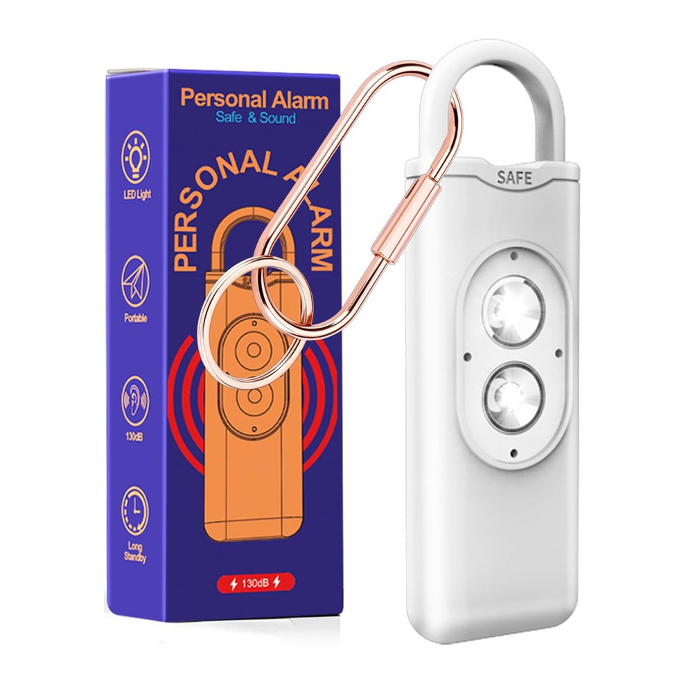 Halo-Siren Alarm, HaloSiren Personal Safety Alarm - Travel Safe Alarm with 130db Loud and LED Strobe Light, Safety Keychain Compatible with Bags, Keys, Backpacks (White)