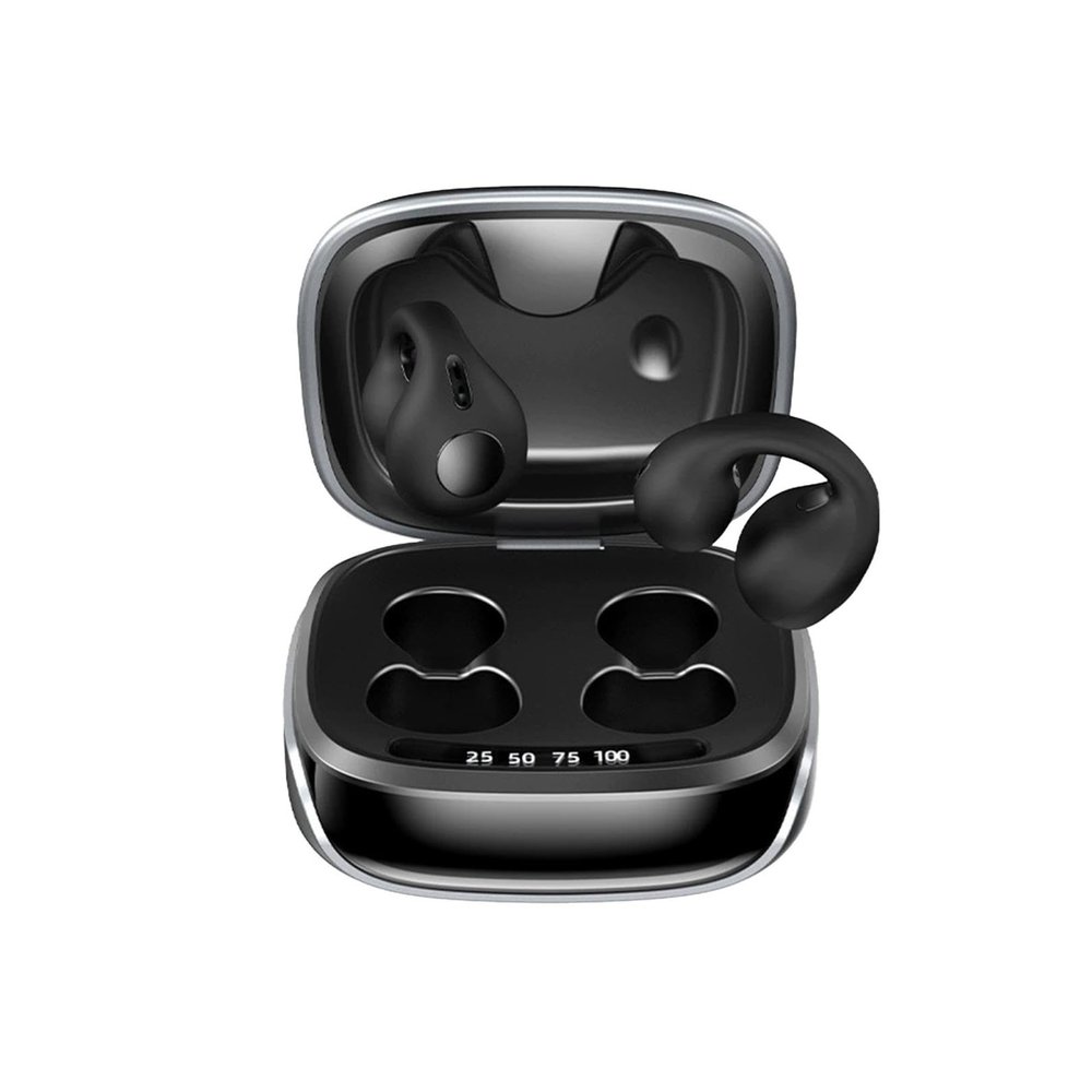 Clip On Bluetooth Earpieces with Bones Conduction LED Display 36 Hour Endurances Fast Links for Music and Calls
