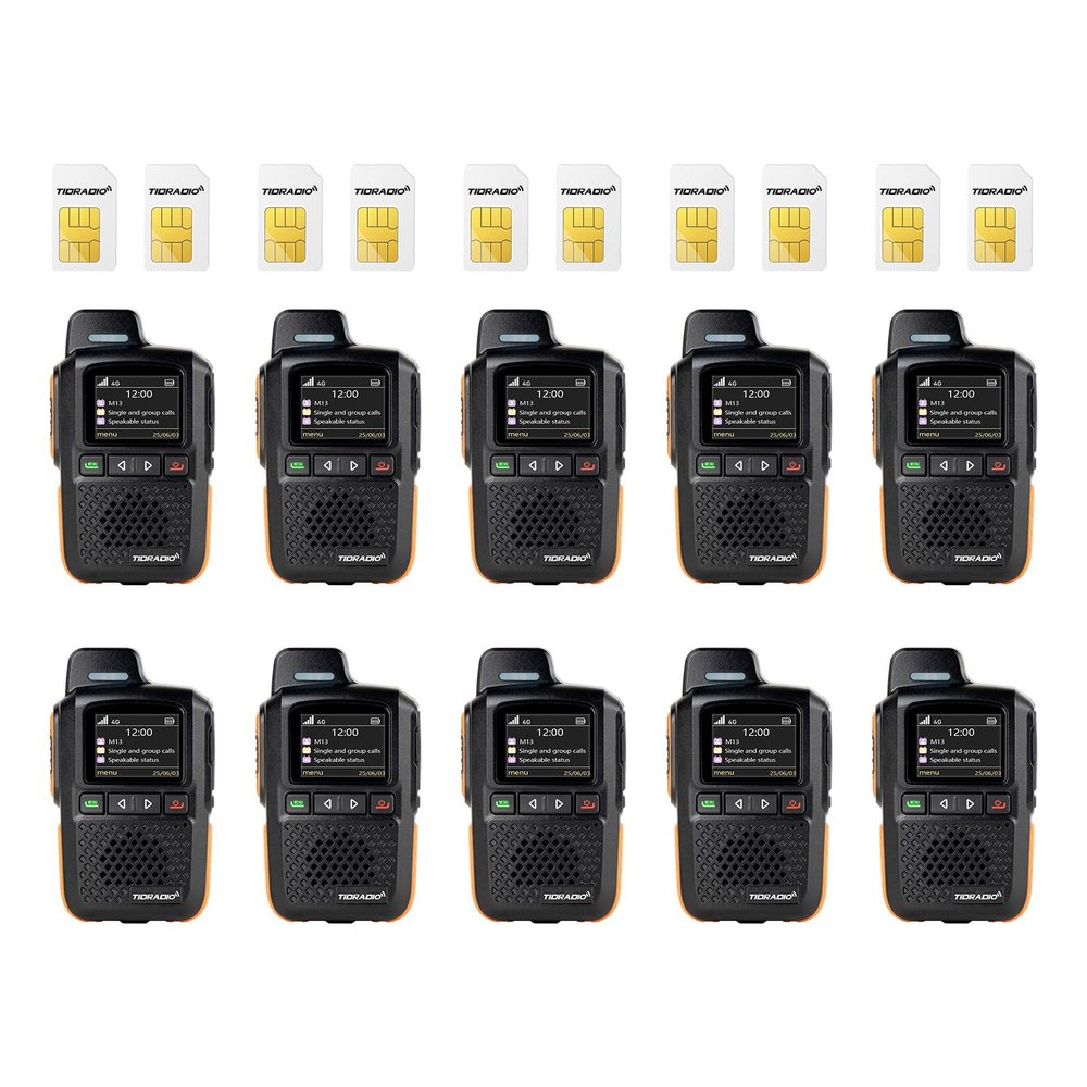 TIDRADIO M13 Global Rapid Walkie Talkies Unlimited Range 4G LTE PoC(Push-to-Talk Over Cellular) Radios Nationwide PTT Long Range Two Way Radio for Family,Company,Logistics 10 Pack with SIM Card