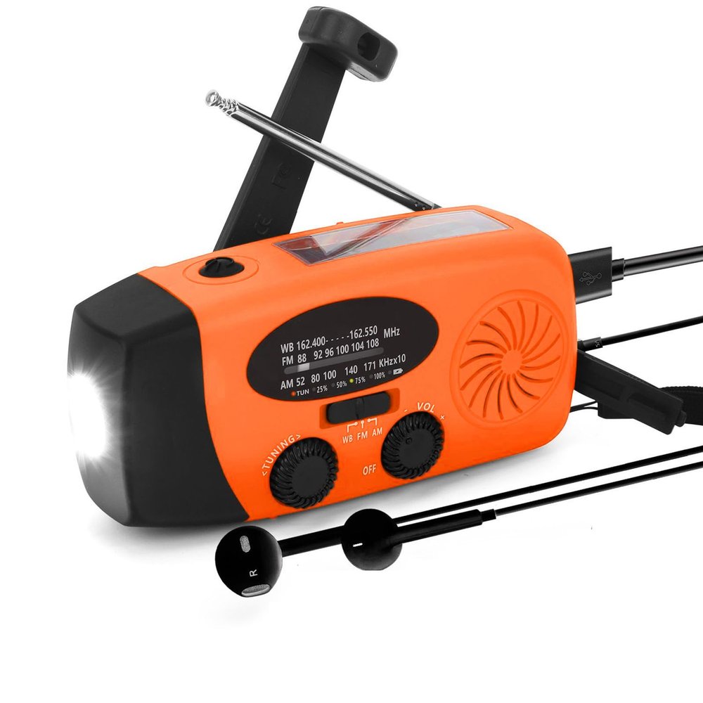 LICAEVEY Emergency Weather Radio with Solar Hand Crank, 6000mAh Power Bank and Flashlight, Portable AM FM WB Radio for Outdoor Survival (Orange)