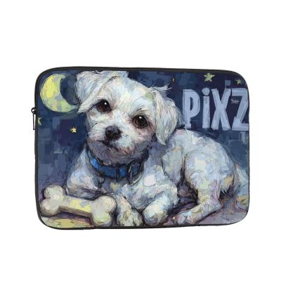 12 Inch Portable And Shockproof Laptop Bag With Unique White Puppy Print, For Work, University, And Commuting