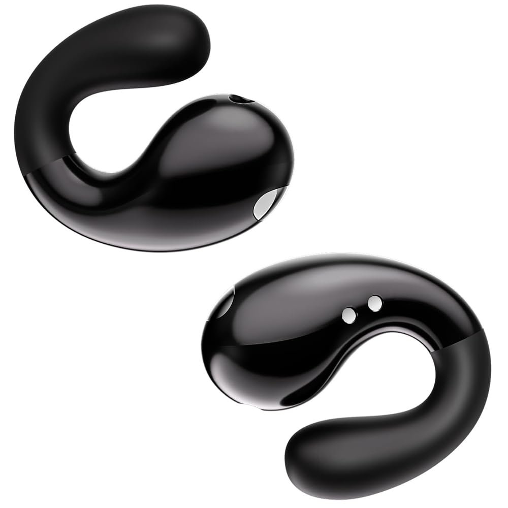 Boytond Ultra Open Ear Earbuds - Ergonomic Clip-On Earbuds, Bone Conduction Over-The-Ear Headphones with Waterproof Design and Secure Fit for Small Ears, Night Black