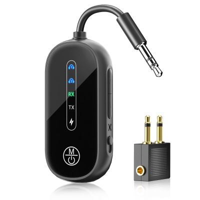 Dual Link Airplane Bluetooth 5.4 Transmitter & Receiver 2-in-1 Bluetooth Adapter Airplane Travel Essentials Wireless Receiver 3.5MM AUX Jack Adapter on Flight/TV/Car Stereo/Gym
