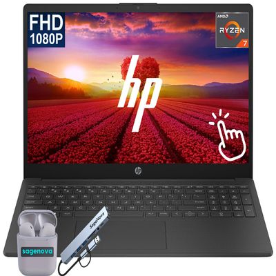 HP 15.6" FHD Touchscreen Laptop Computer, AMD Ryzen 7 5825U 8-Core(Up to 4.5Ghz), 32GB RAM 1.5TB Storage (1TB SSD+512GB Docking Station Set), Windows 11, Numeric Keypad, SageNova Earphones, Black