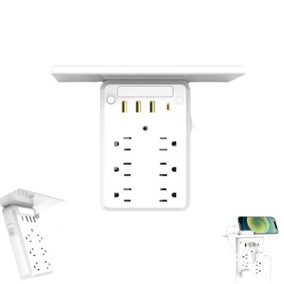 Multi-Functional Power Strip with Panel, Wall Outlet Extender with Shelf Night, Flat Plug Power Strip, Power Strip Surge Protector, Multi Plug Wall Outlet for Home & Office & Travel Outdoor (1)