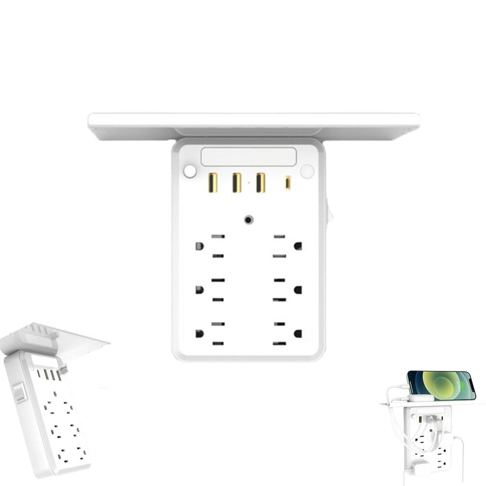 Multi-Functional Power Strip with Panel, Wall Outlet Extender with Shelf Night, Flat Plug Power Strip, Power Strip Surge Protector, Multi Plug Wall Outlet for Home & Office & Travel Outdoor (1)