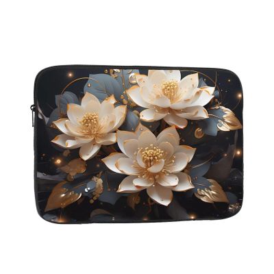 12 Inch Portable And Shockproof Laptop Bag With Unique Bohemian Golden Lotus Print, For Work, University, And Commuting