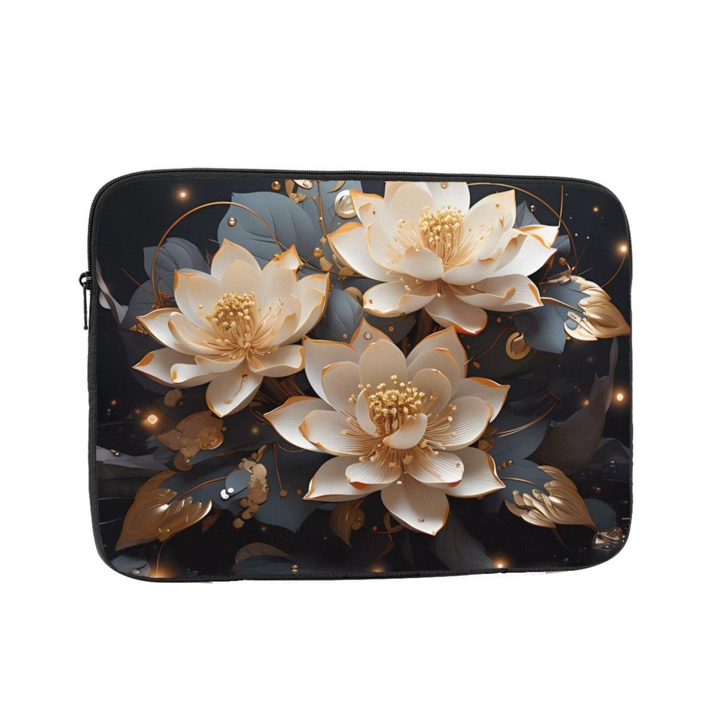 12 Inch Portable And Shockproof Laptop Bag With Unique Bohemian Golden Lotus Print, For Work, University, And Commuting