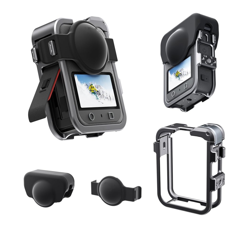 Aluminum Alloy Quick Release Protective Frame for DJI Osmo 360, Anti-Drop Anti-Impact Mount, OSMO 360 Cold Shoe Multifunctional Expansion Bezel (Grey)
