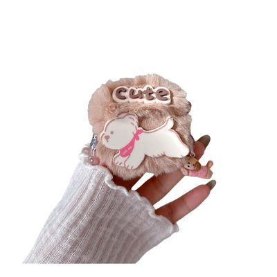 HJXFlying for Airpods 3 Case Plush Cute Kawaii Funny Soft Fluffy Furry Design for Women Girls Kids Winter Warm Full Drop Protection Shockproof Cover - Puppy White