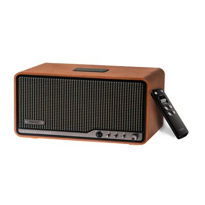 Edifier S300 Hi-Fi Tabletop Speaker, Hi-Res Audio LDAC for Wireless Multi-Room & Stereo Pairing, 80W Power Works with AirPlay 2 Bluetooth 5.4 USB-C AUX Inputs - Brown (Renewed)