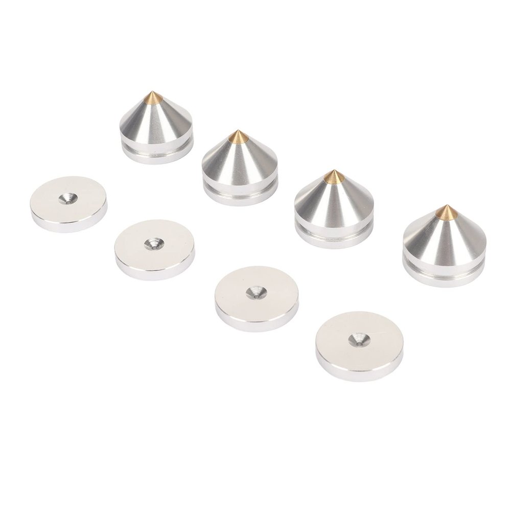 Dioche Speaker Feet Spikes 4PCS Speaker Isolation Feet Pads - Aluminum Alloy Shock Absorption Amplifier Spike Isolation Mat for Turntable & Subwoofer - Enhance Audio Clarity & Reduce (Silver)