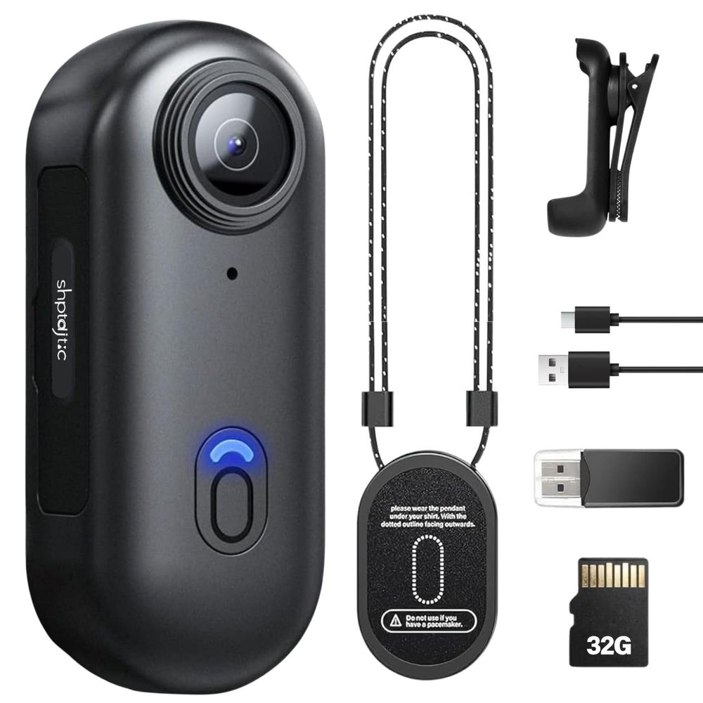 SHPTDJTIC Body Cam with 360 Rotatable Clip & Magnetic Clip, WiFi Sports POV Camera Thumb-Sized for Biking, Traveling, Motorcycle, 32G Card FHD 1080P