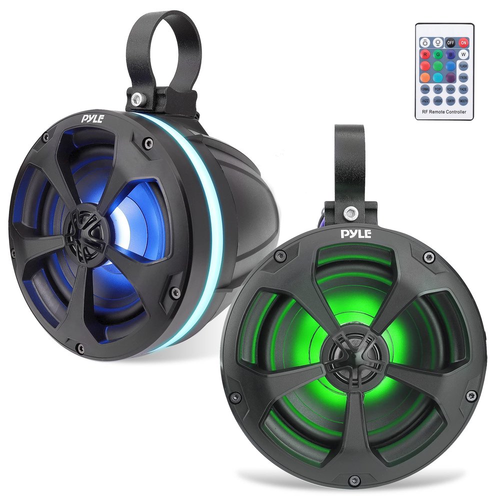 Pyle 1000W Amplified Off-Road Audio System with RGB Lighting, Bluetooth Streaming & Universal Mounts - Waterproof Bluetooth Speaker with Dual 5.25 Marine Speakers for ATV & UTV Use