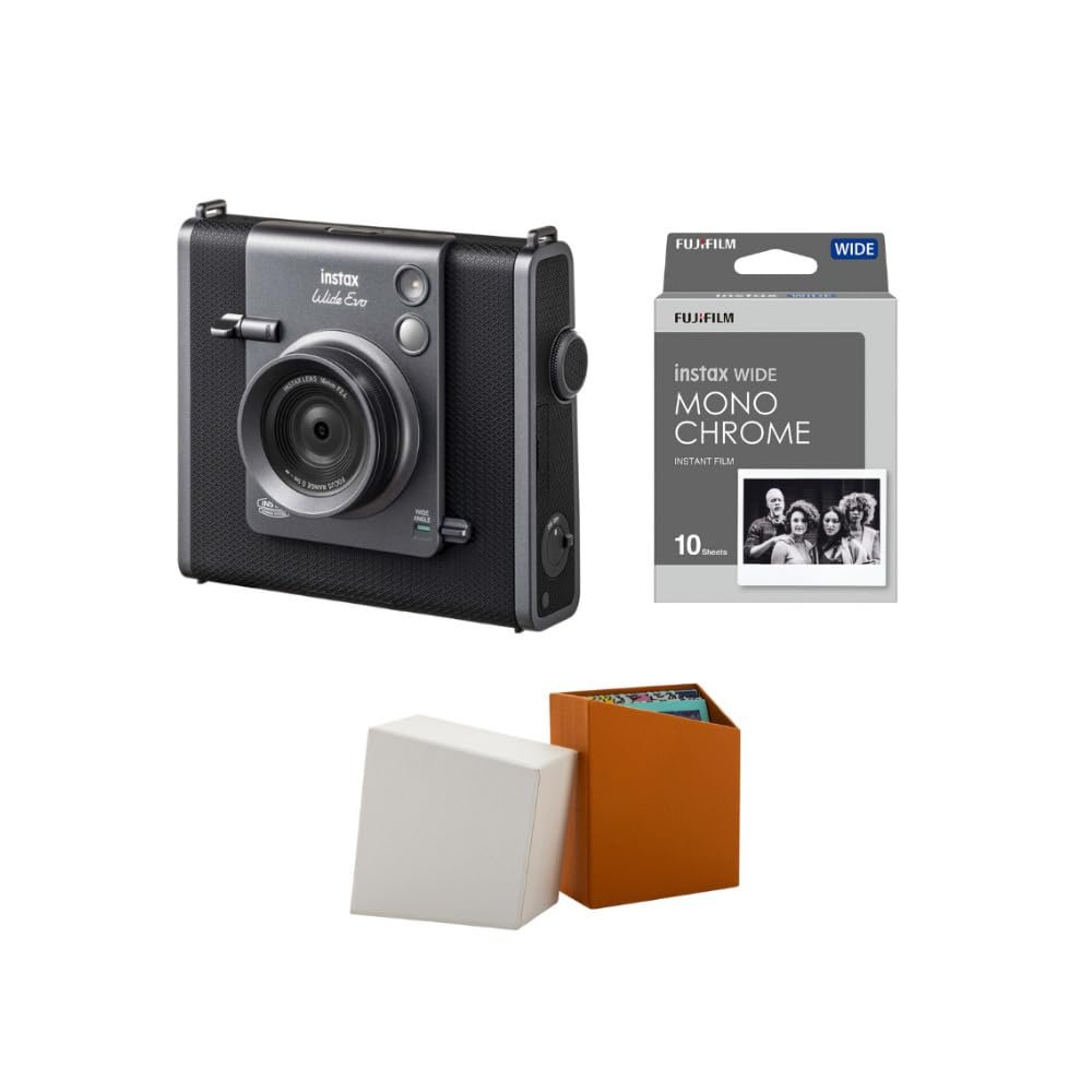 Fujifilm Instax Wide Evo Black Instant 16MP Black Gray Film Camera with Monochrome Film and Accessories Kit (3 Items)