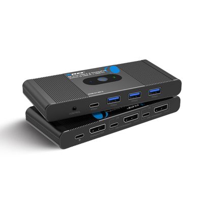 OREI 2x1 8K DisplayPort & USB-C KVM Switch, 3X Port USB-A, 1x USB-C Share Multiple Devices, PC, Desktop, One Display Monitor, Keyboard Control, Peripheral Control, Wired Remote Control