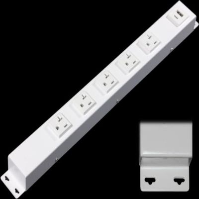 16 Hardwired Power Strip (NO Power Cord), 5 Vertical 20A Outlets (NOT Tamper Resistant) with Ears (with mounting tabs on Both Ends), USB A+C, White