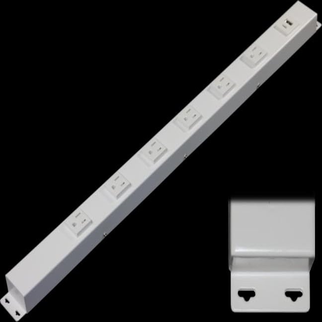 24 Hardwired Power Strip (NO Power Cord), 6 (NEMA 5-15R - NOT 20Amp) Vertical Tamper Resistant Outlets with Ears (with mounting tabs on Both Ends), USB A+C, White