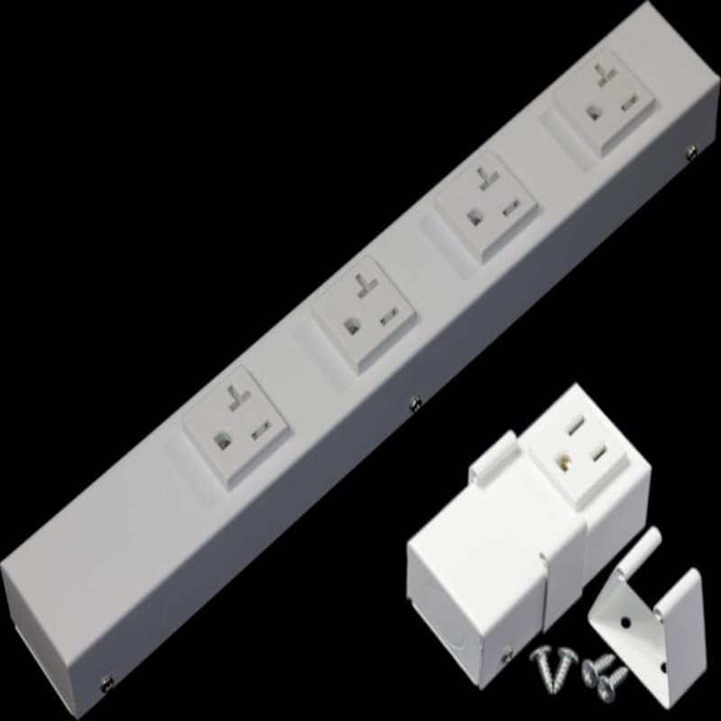 12 Hardwired Power Strip (NO Power Cord), 4 20A (NEMA 5-20R) Vertical Tamper Resistant Outlets with NO Ears (Without mounting tabs on Both Ends), White